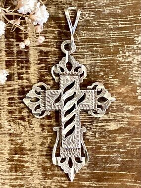 Sterling Silver Filigree Cross Pendant 2 1/8”